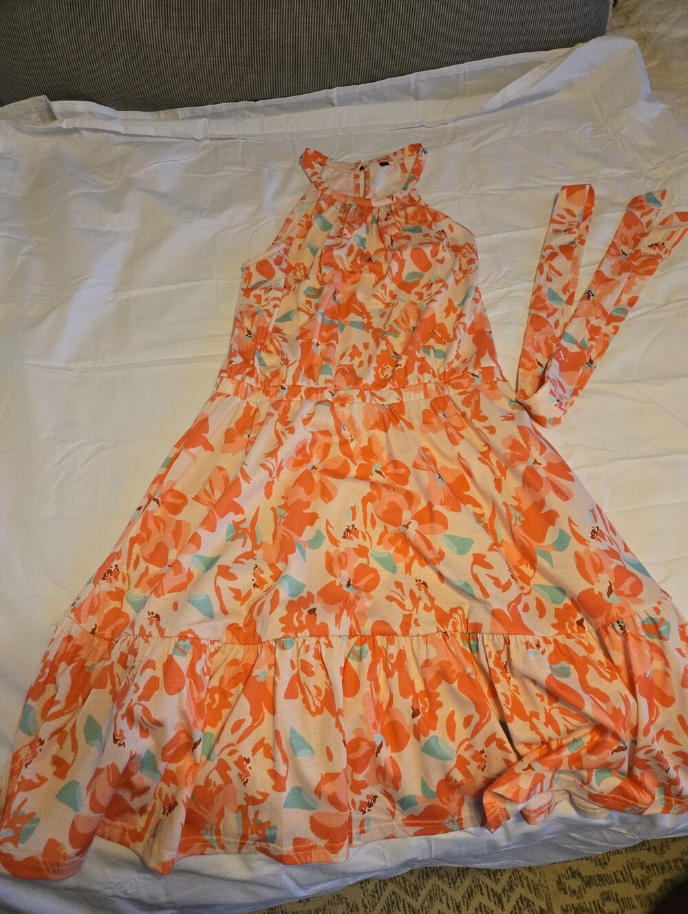 Floral Halter Sundress in Orange and White